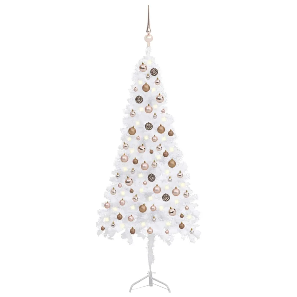 vidaXL Albero Natale per Angolo con LED e Palline Bianco 150 cm PVC