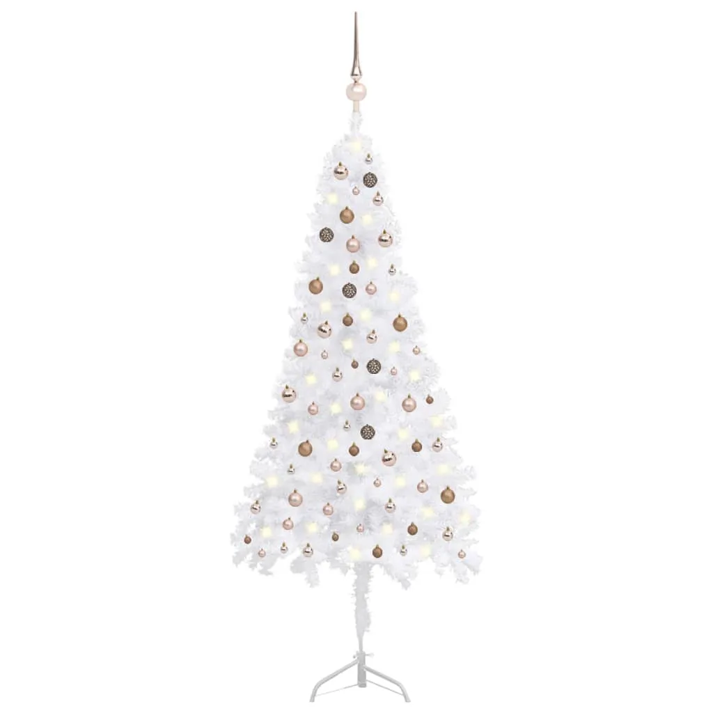 vidaXL Albero Natale per Angolo con LED e Palline Bianco 240 cm PVC