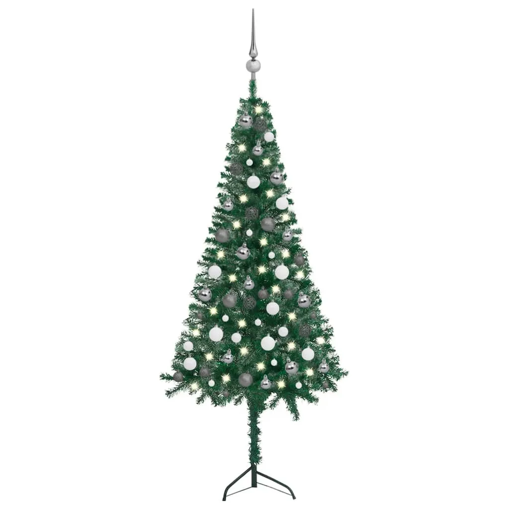 vidaXL Albero Natale per Angolo con LED e Palline Verde 150 cm in PVC