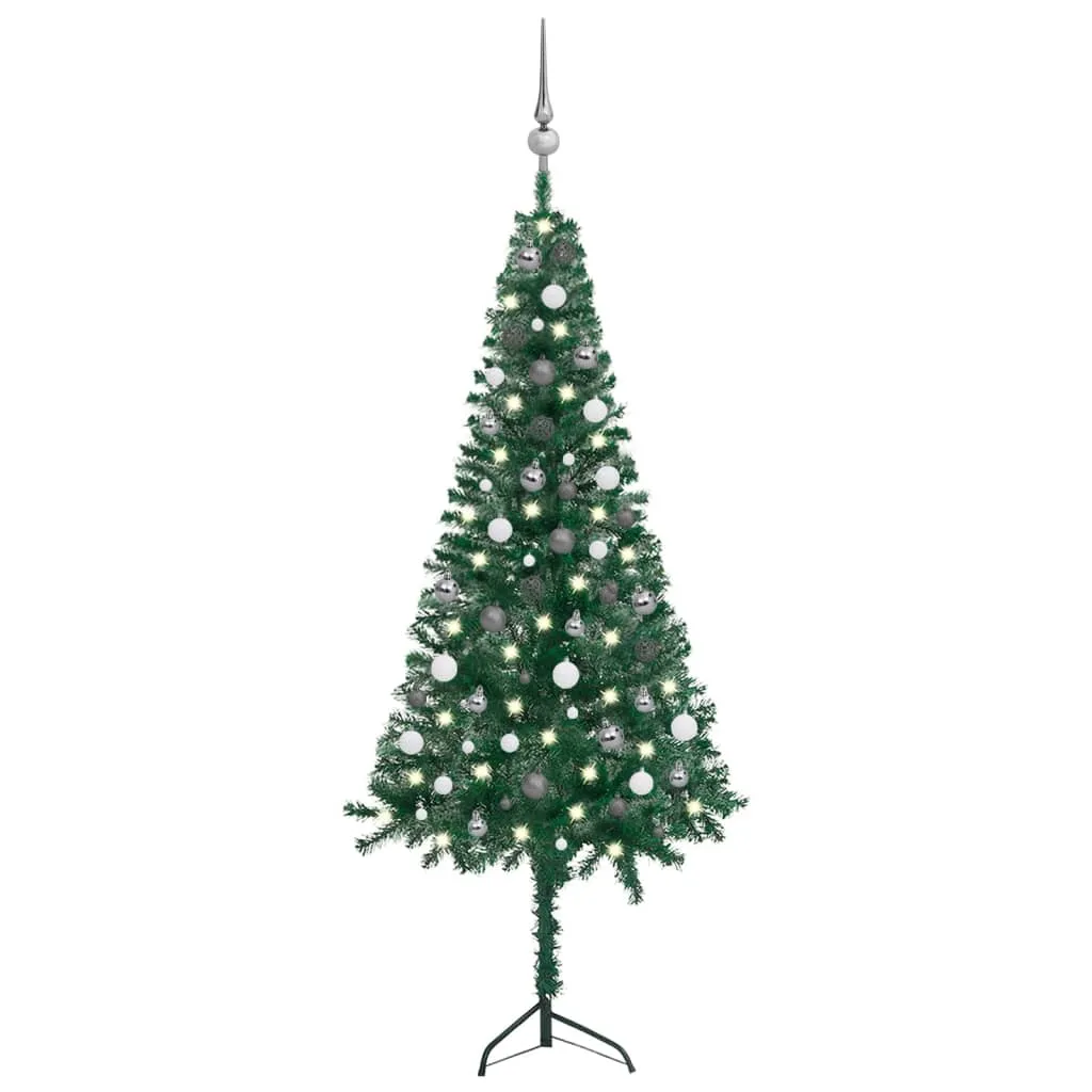 vidaXL Albero Natale per Angolo con LED e Palline Verde 180 cm PVC