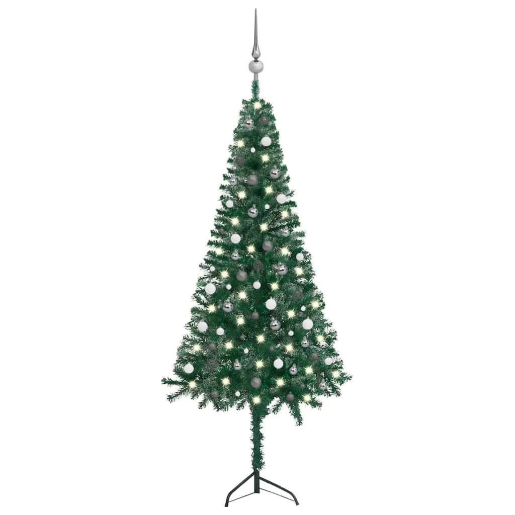 vidaXL Albero di Natale Angolare con LED e Palline Verde 240 cm in PVC