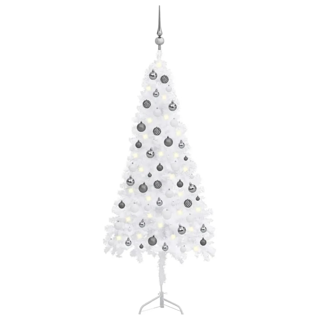 vidaXL Albero Natale per Angolo con LED e Palline Bianco 150 cm PVC