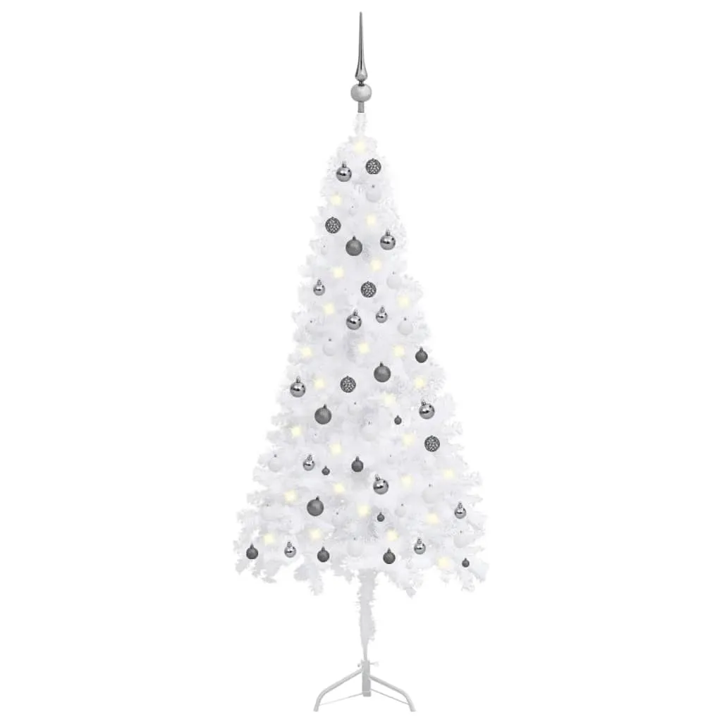 vidaXL Albero Natale per Angolo con LED e Palline Bianco 210 cm PVC