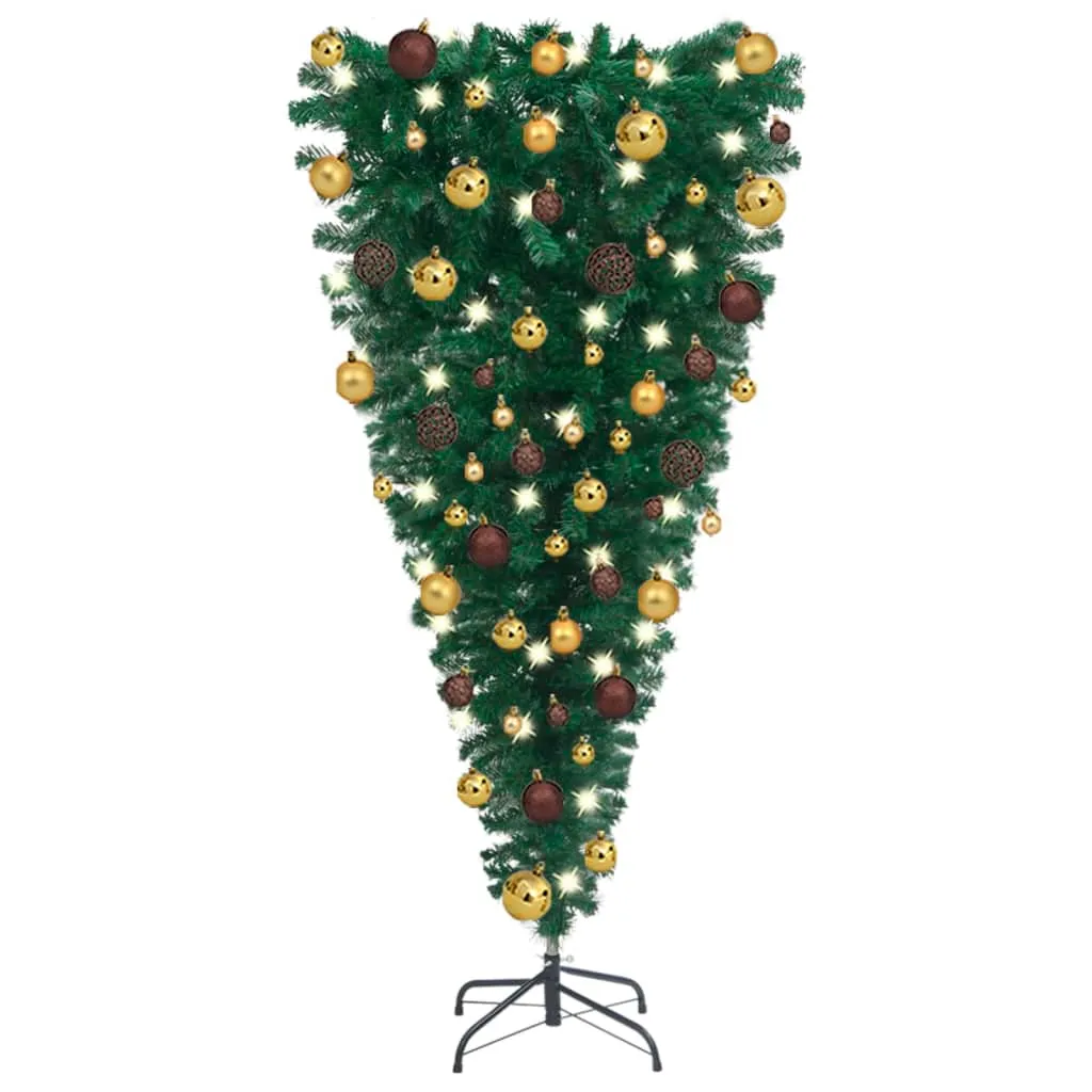 vidaXL Albero di Natale Capovolto Preiluminato con Palline 120 cm