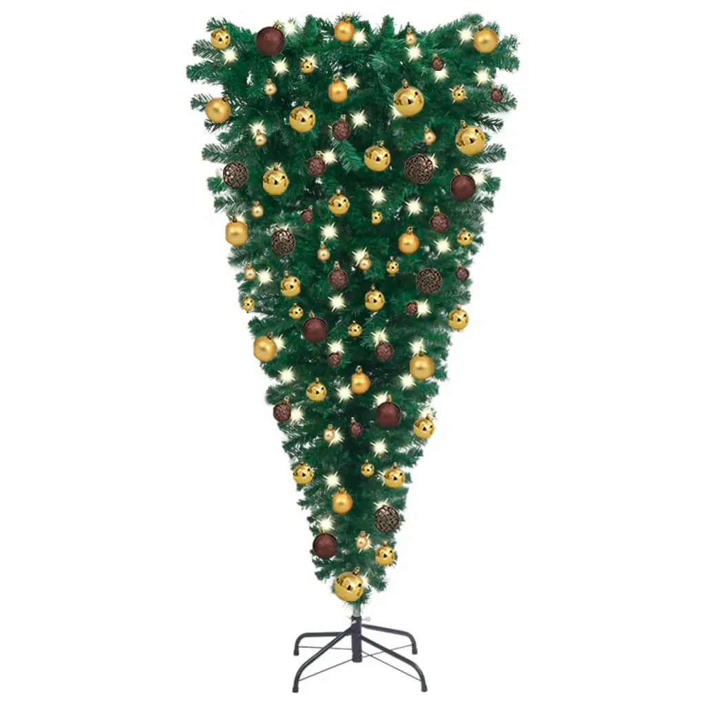 vidaXL Albero di Natale Capovolto Preiluminato con Palline 150 cm