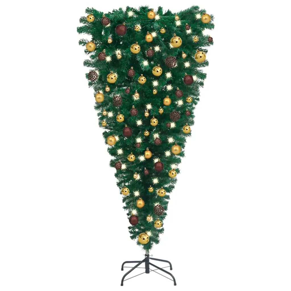 vidaXL Albero di Natale Capovolto Preiluminato con Palline 180 cm