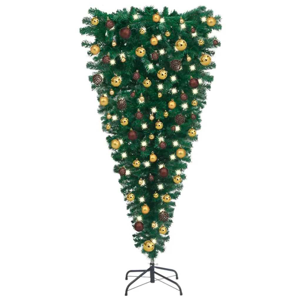 vidaXL Albero di Natale Capovolto Preiluminato con Palline 210 cm