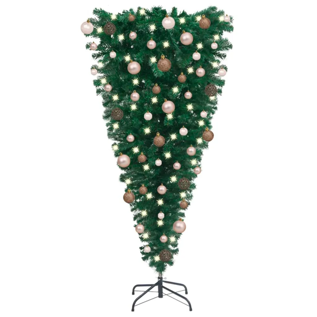 vidaXL Albero di Natale Capovolto Preiluminato con Palline 120 cm