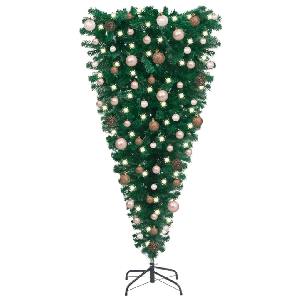 vidaXL Albero di Natale Capovolto Preiluminato con Palline 150 cm