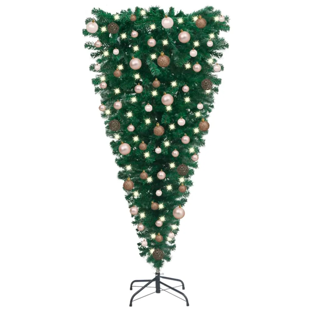 vidaXL Albero di Natale Capovolto Preiluminato con Palline 180 cm