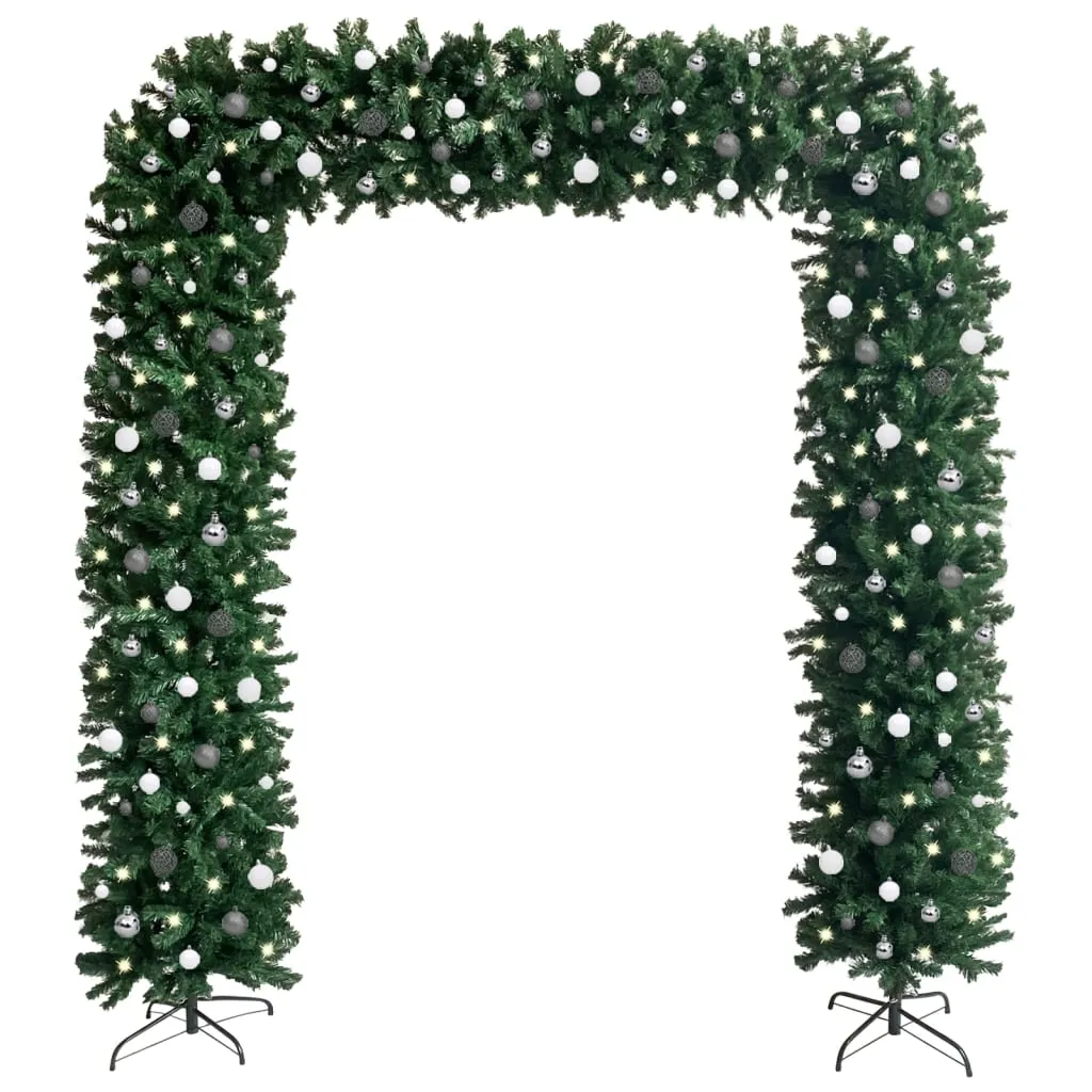 vidaXL Arco per Albero di Natale con LED e Palline Verde 240 cm