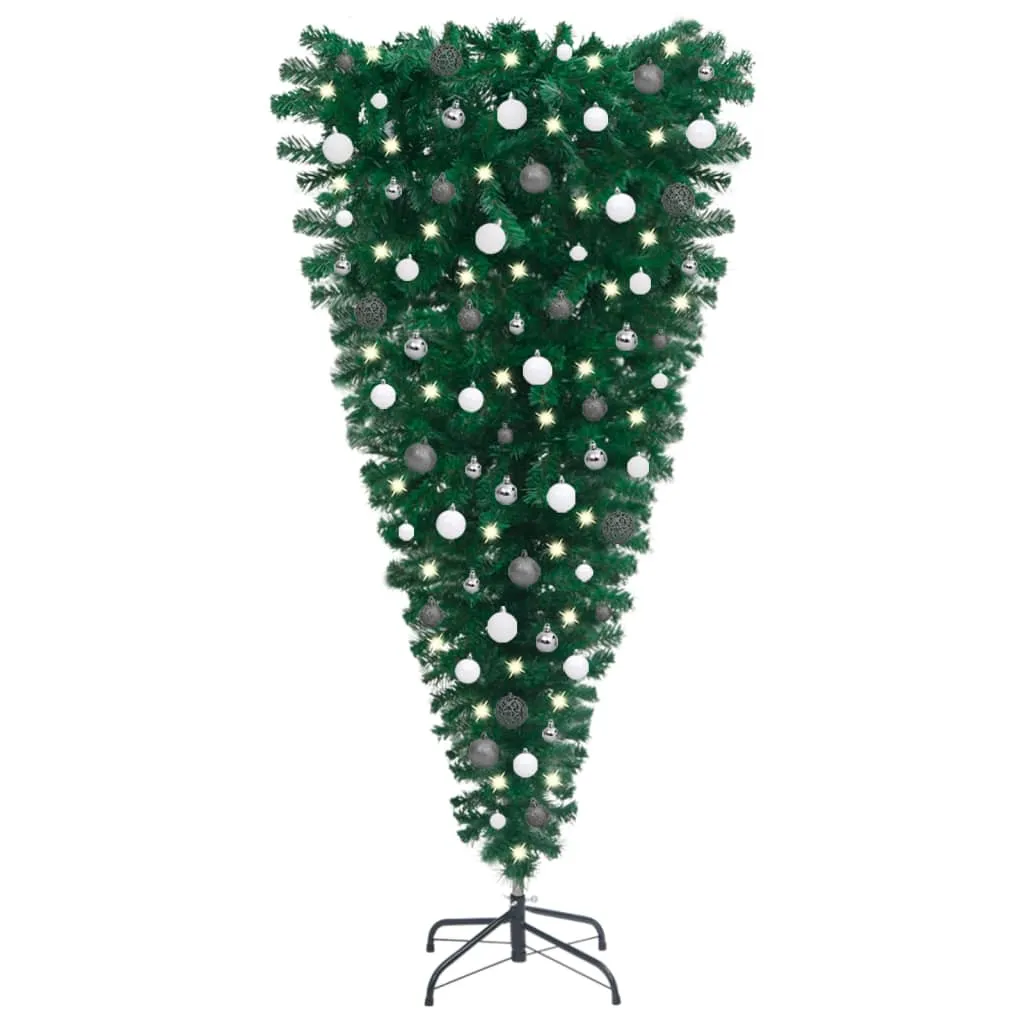 vidaXL Albero di Natale Capovolto Preiluminato con Palline 120 cm