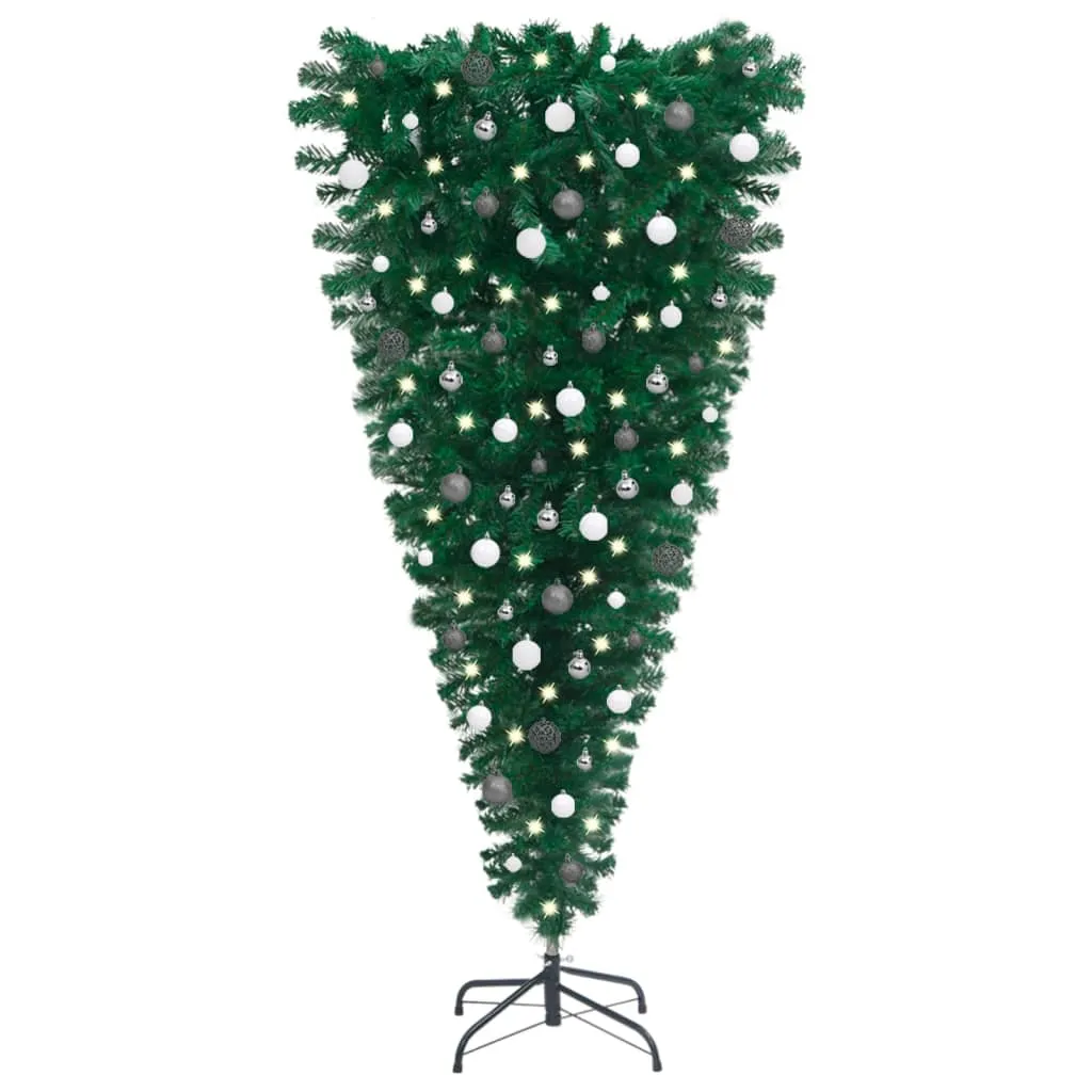 vidaXL Albero di Natale Capovolto Preiluminato con Palline 150 cm