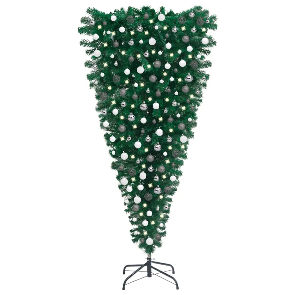 vidaXL Albero di Natale Capovolto Preiluminato con Palline 210 cm