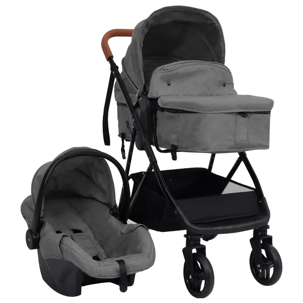 vidaXL Passeggino 3 in 1 Grigio Chiaro e Nero in Acciaio