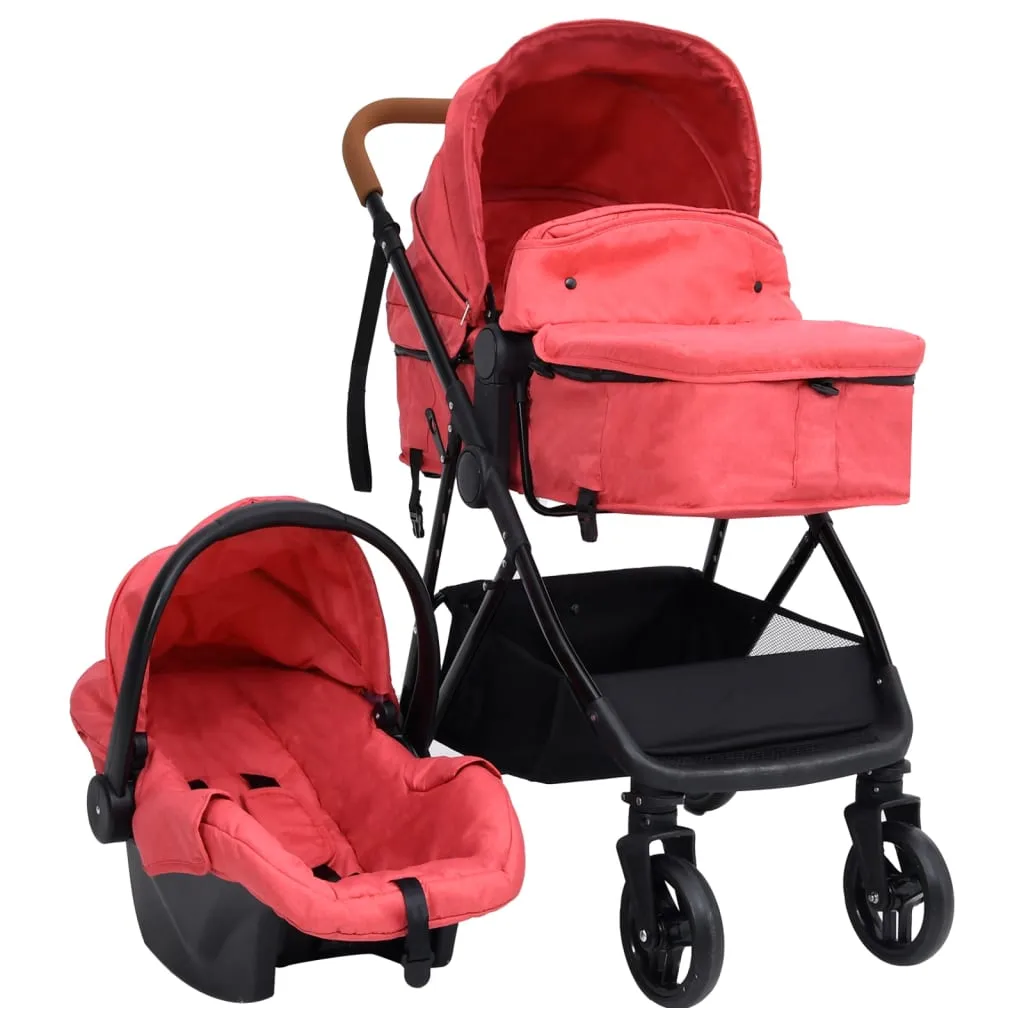 vidaXL Passeggino 3 in 1 Rosso e Nero in Acciaio