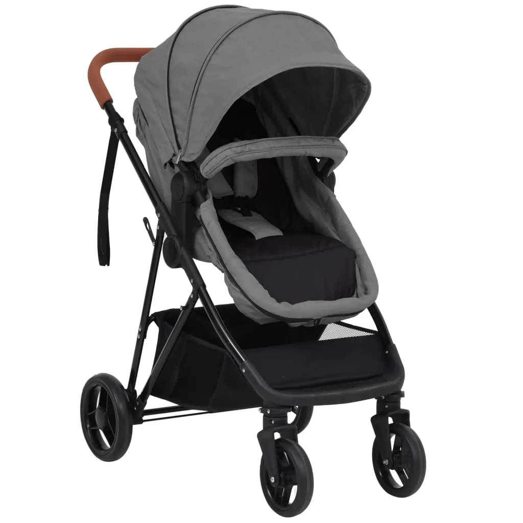 vidaXL Passeggino 2 in 1 Grigio Chiaro e Nero in Acciaio