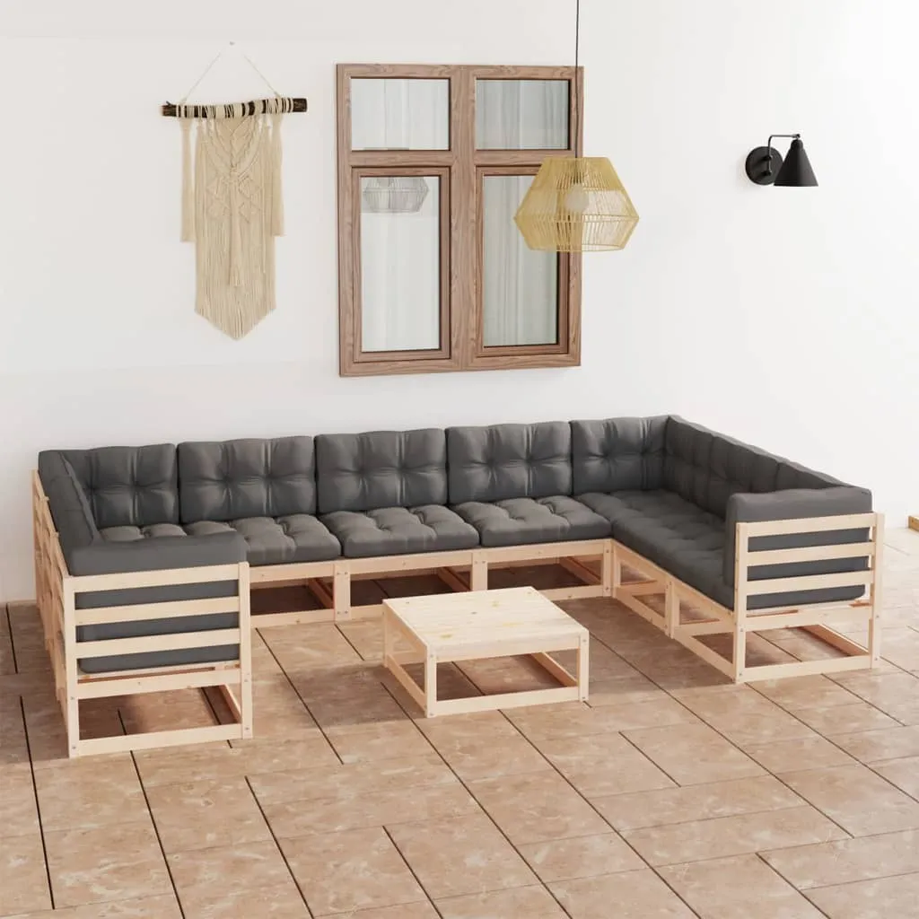 vidaXL Set Divani da Giardino 10 pz con Cuscini Legno Massello di Pino