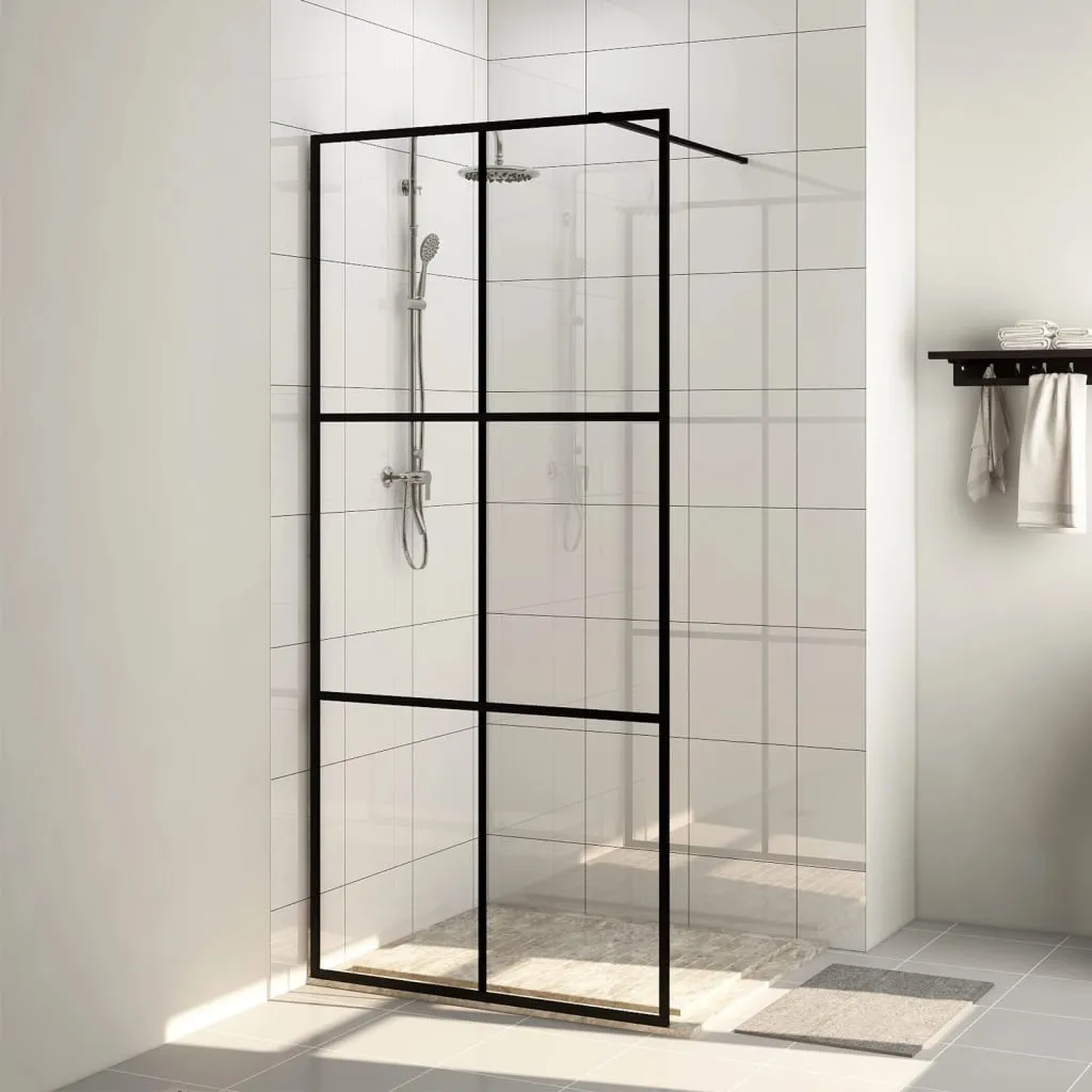 vidaXL Parete Doccia Walk-in in Vetro Trasparente ESG Nera 80x195 cm