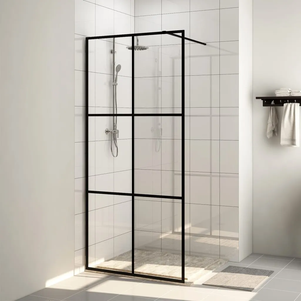 vidaXL Parete per Doccia Walk-in Vetro Trasparente ESG Nera 100x195 cm