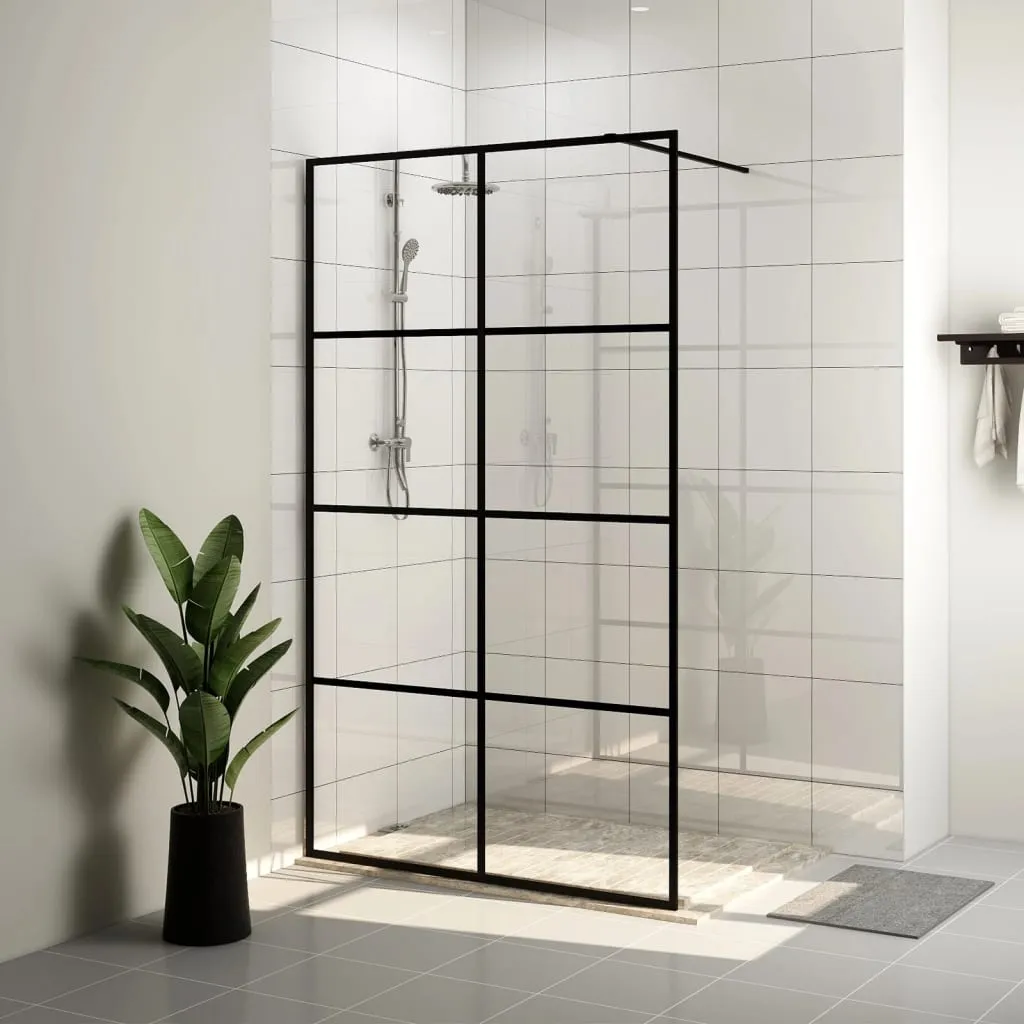 vidaXL Parete per Doccia Walk-in Vetro Trasparente ESG 90x195 cm Nera