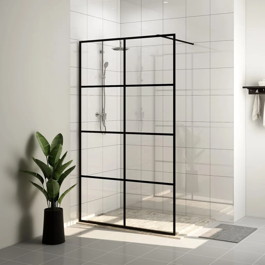 vidaXL Parete per Doccia Walk-in Vetro Trasparente ESG 100x195cm Nera