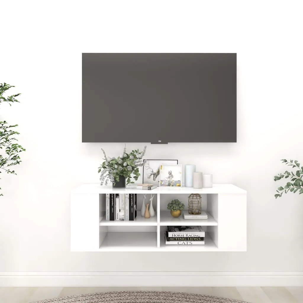 vidaXL Armadietto TV da Parete Bianco 102x35x35cm in Legno Multistrato