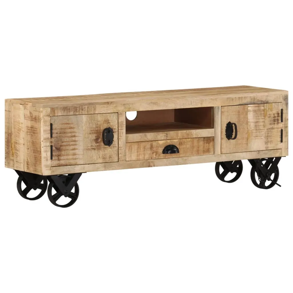 vidaXL Mobile Porta TV con Ruote 110x30x37 cm in Legno di Mango Grezzo