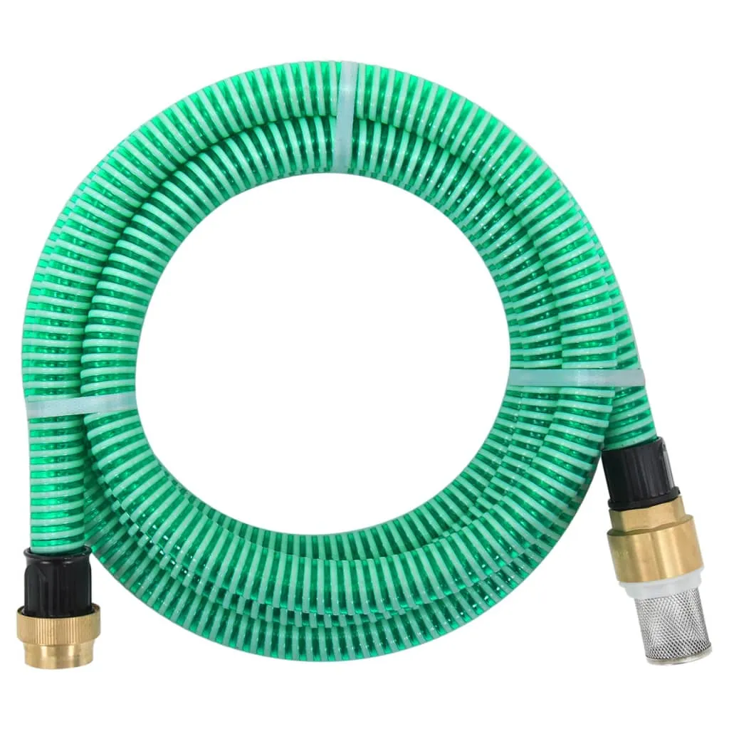 vidaXL Tubo di Aspirazione con Raccordi in Ottone Verde 1,1" 5 m PVC