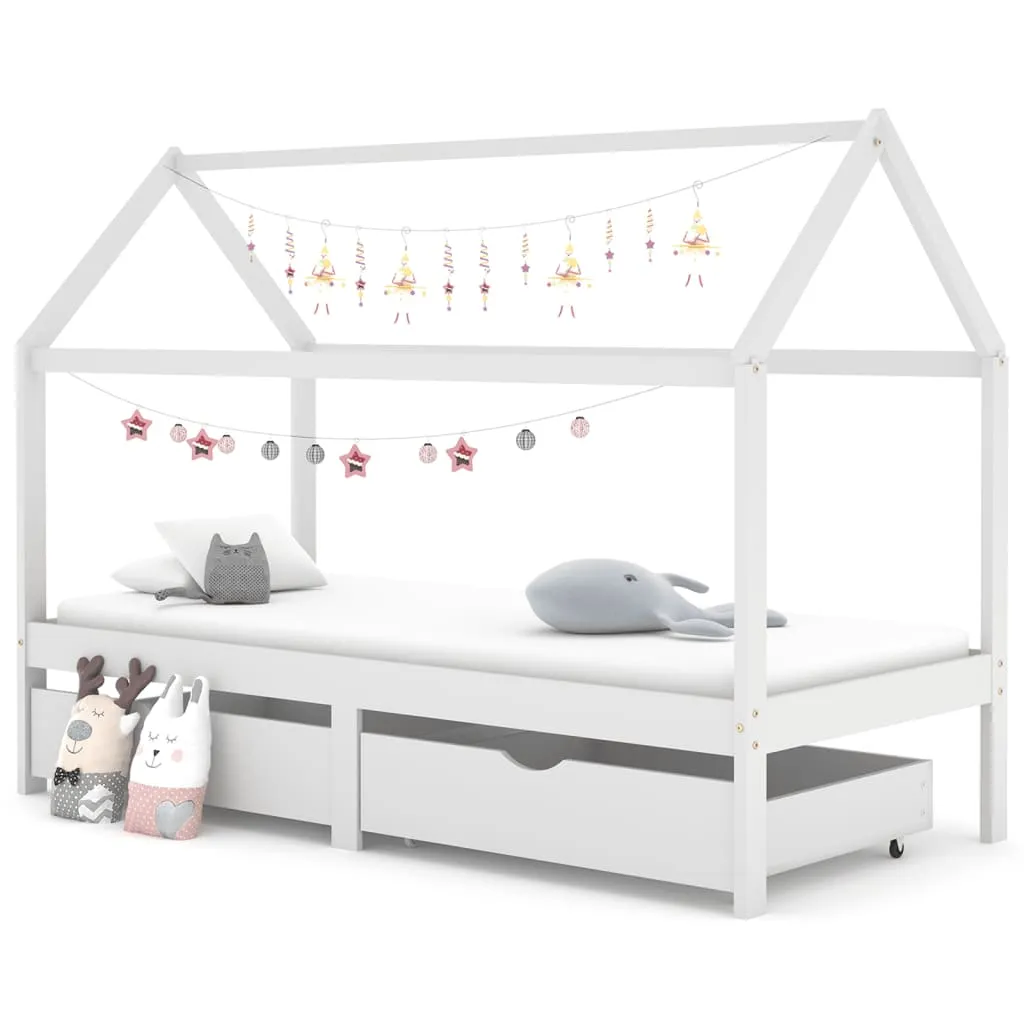 vidaXL Giroletto Bambini con Cassetti Bianco Pino Massello 90x200 cm