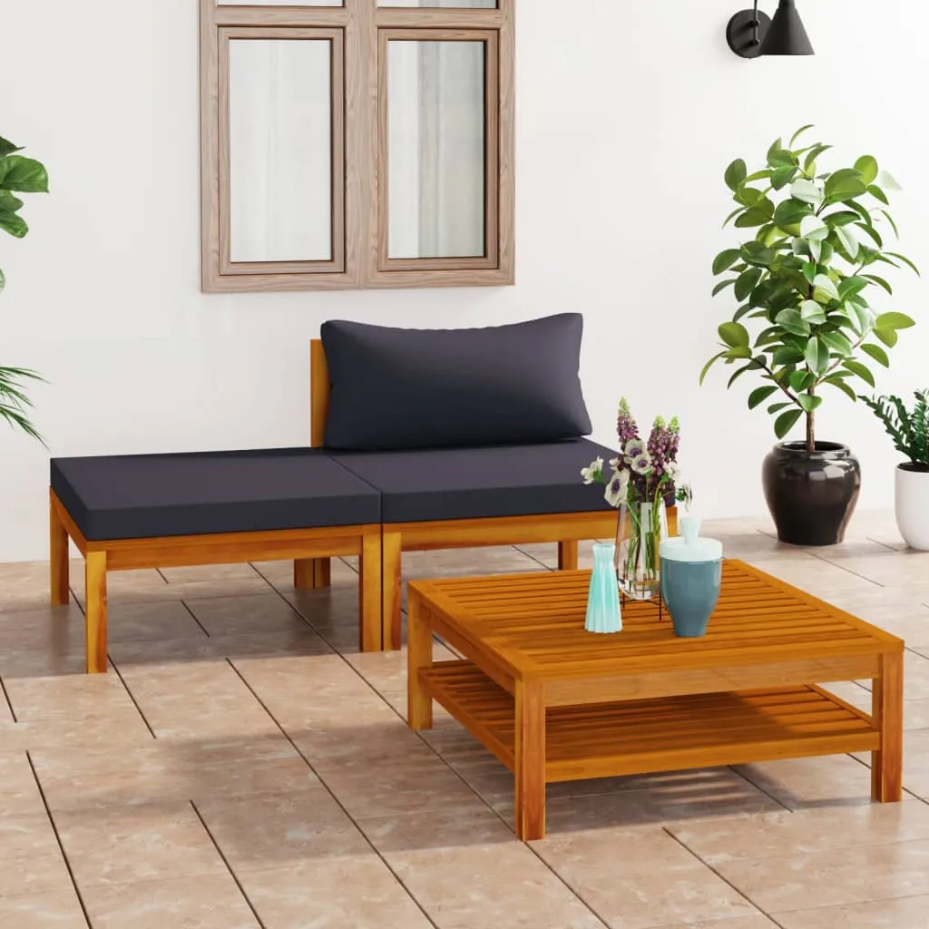 vidaXL Set Divani Giardino 3 pz con Cuscini Grigio Scuro Legno Acacia