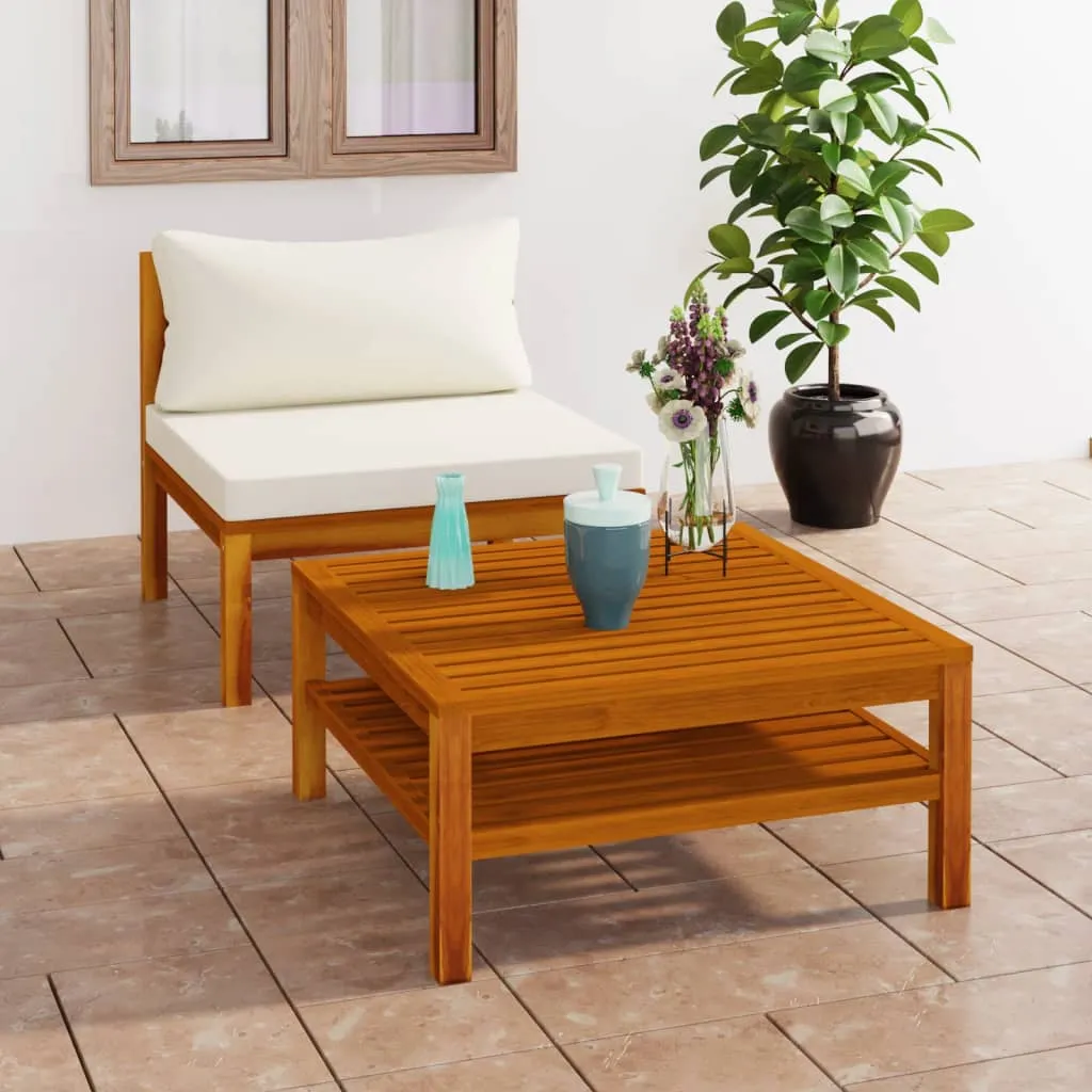 vidaXL Set Divani da Giardino 2pz Cuscini Bianco Crema Massello Acacia