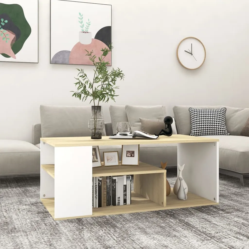 vidaXL Tavolino da Caffè Bianco e Rovere Sonoma 100x50x40cm Truciolato