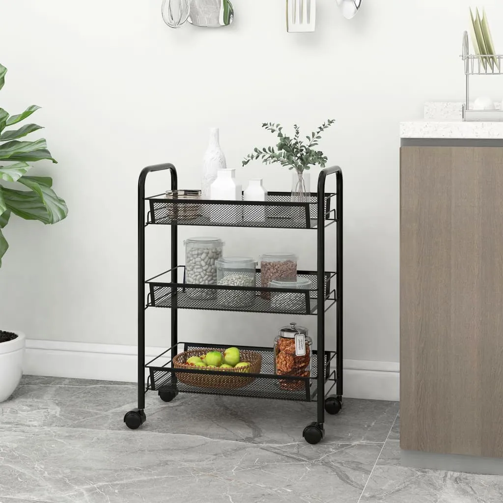 vidaXL Carrello da Cucina con 3 Ripiani Nero 46x26x64 cm in Ferro