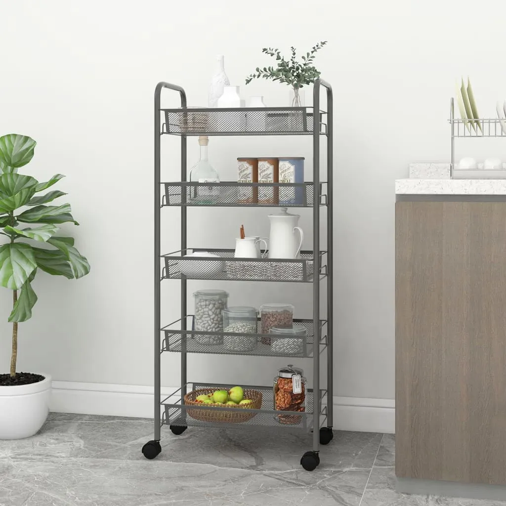 vidaXL Carrello da Cucina con 5 Ripiani Grigio 46x26x105 cm in Ferro