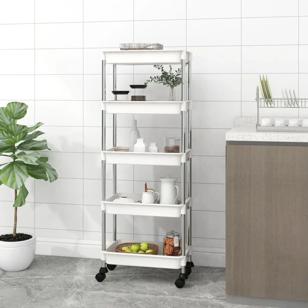 vidaXL Carrello da Cucina 5 Ripiani Bianco 42x29x128 cm Ferro e ABS