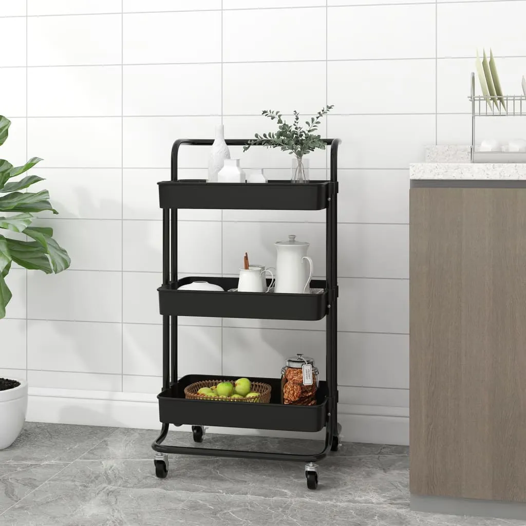 vidaXL Carrello da Cucina 3 Ripiani Nero 42x35x85 cm Ferro e ABS