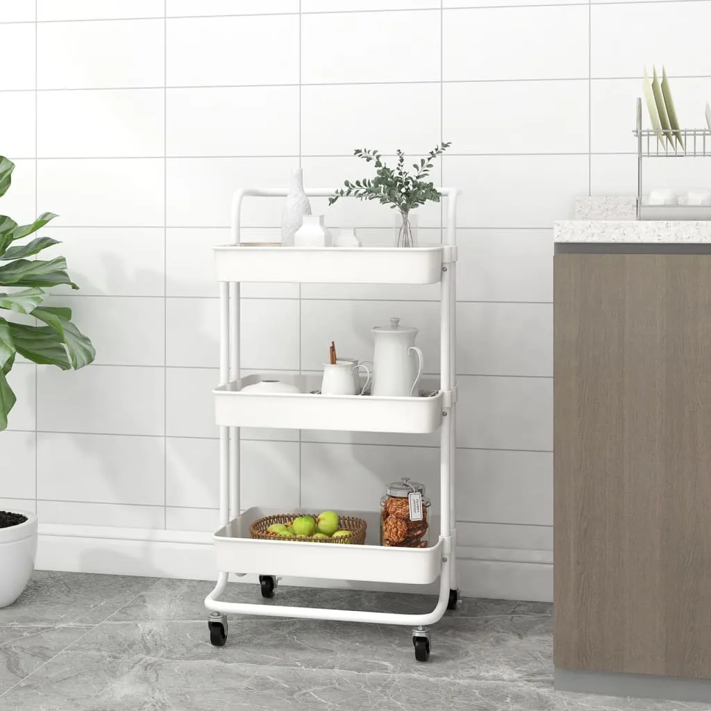 vidaXL Carrello da Cucina 3 Ripiani Bianco 42x35x85 cm Ferro e ABS