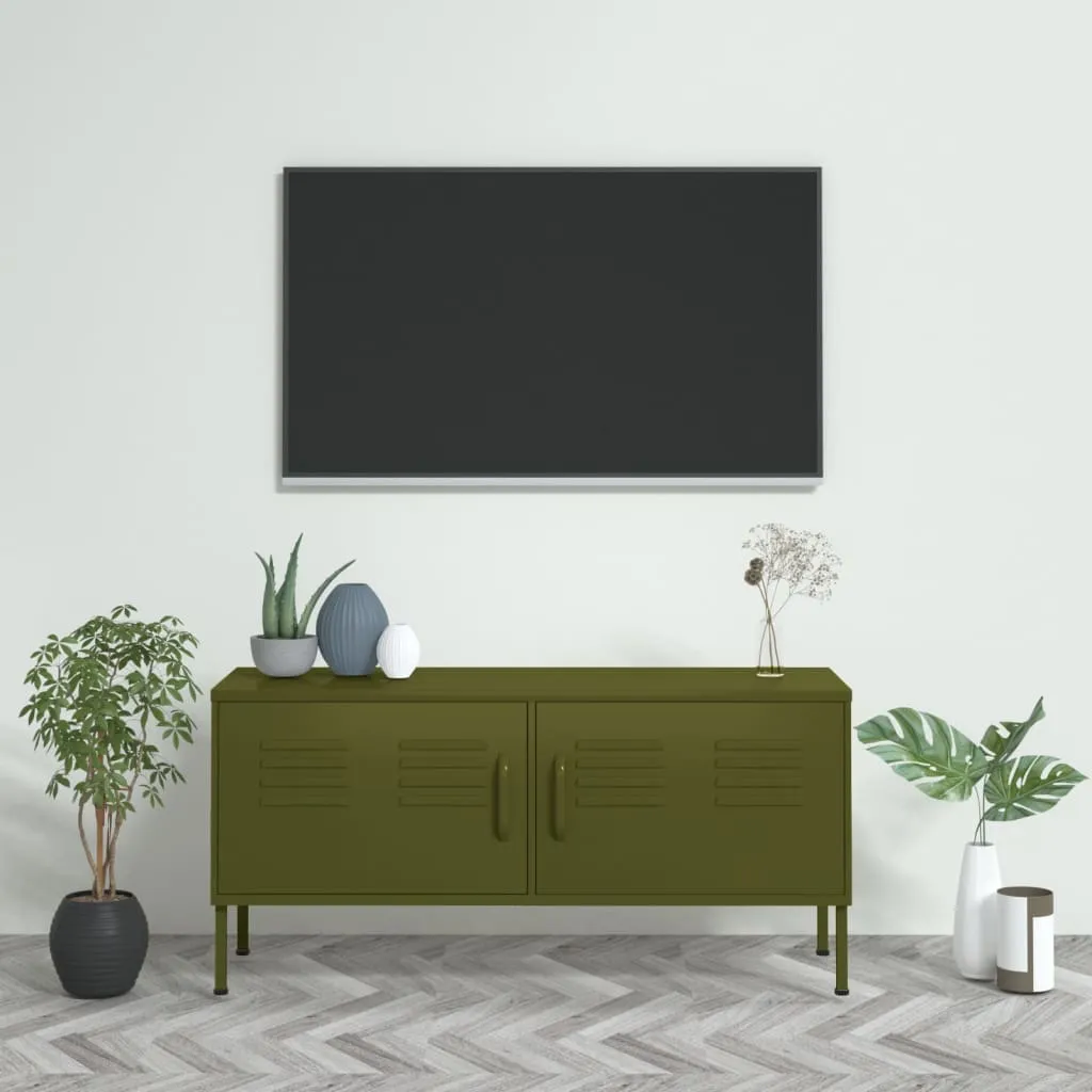 vidaXL Mobile TV Verde Oliva 105x35x50 cm in Acciaio