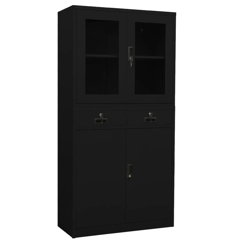 vidaXL Armadio per Ufficio Nero 90x40x180 cm in Acciaio e Vetro