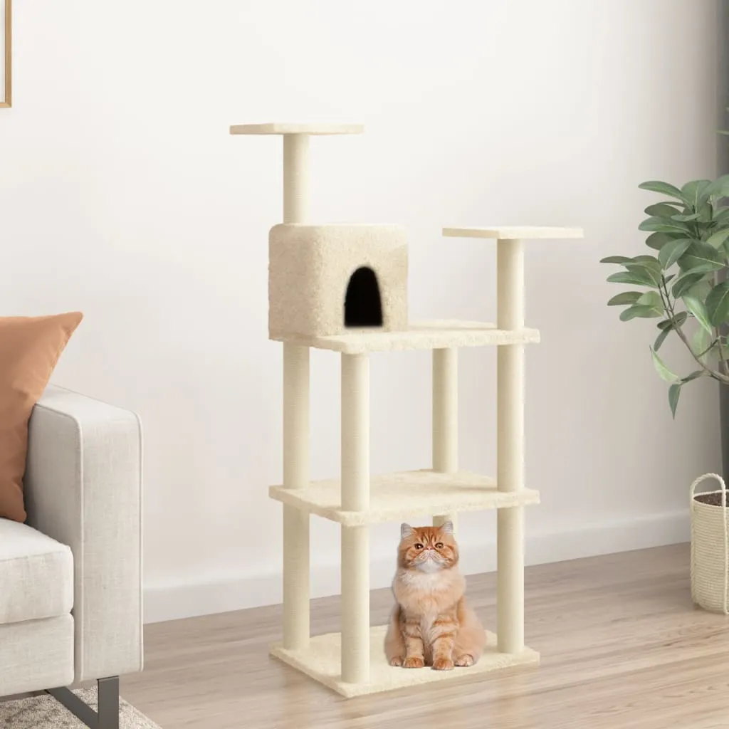 vidaXL Albero per Gatti con Tiragraffi in Sisal Crema 119 cm