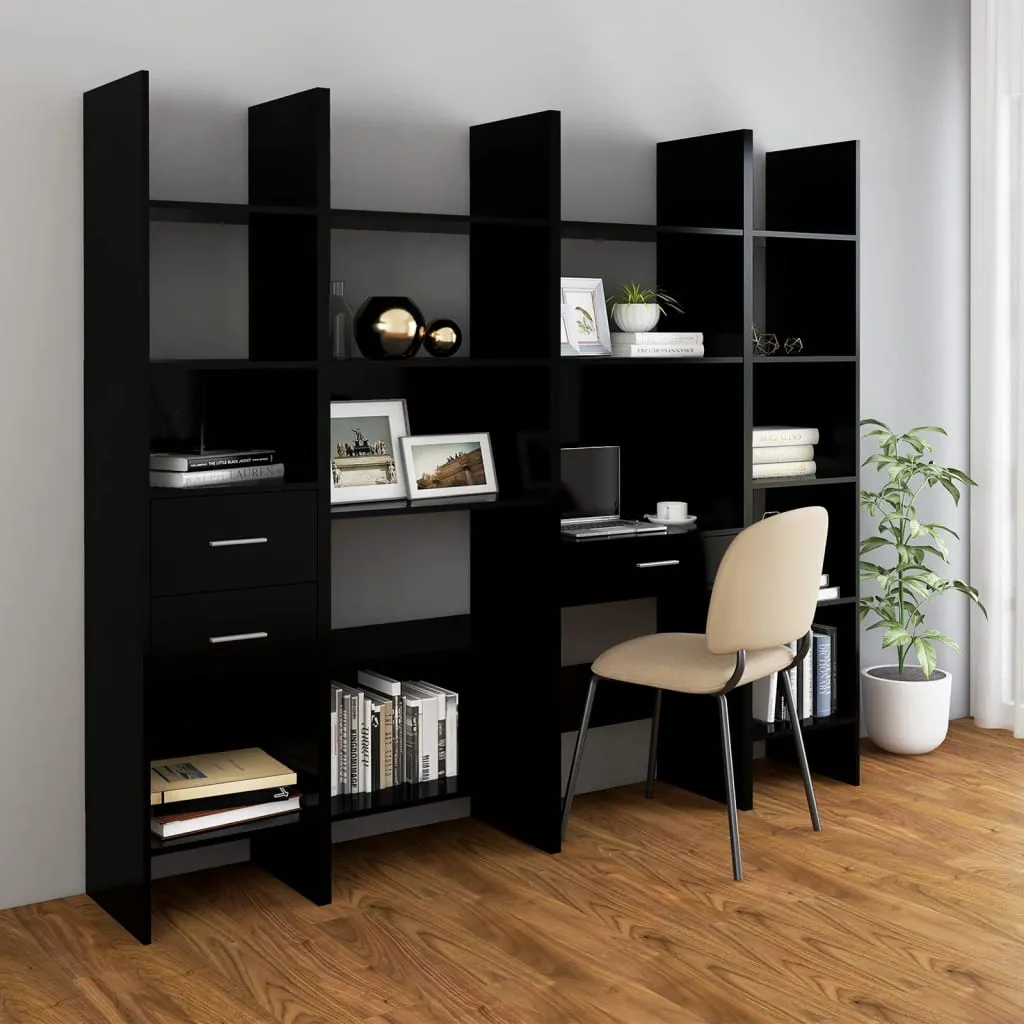 vidaXL Set Libreria 4 pz Nero Lucido in Truciolato