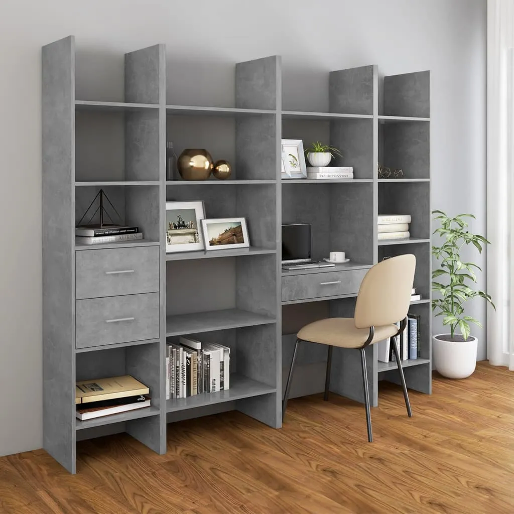 vidaXL Libreria 4 pz Grigio Cemento in Truciolato 