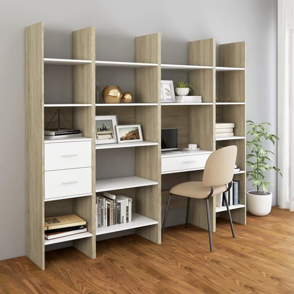 vidaXL Mobile Libreria 4 pz Bianco e Rovere Sonoma in Truciolato