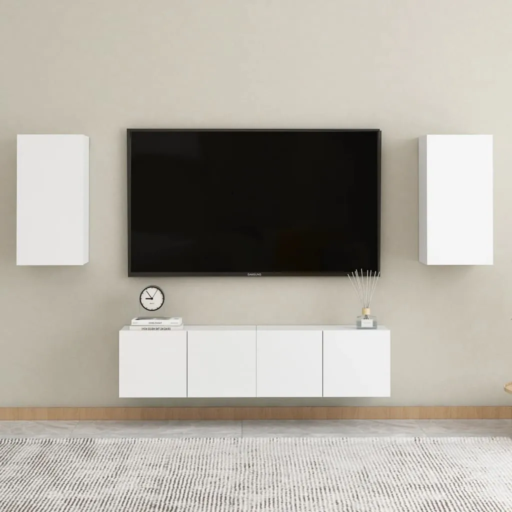 vidaXL Set Mobili Porta TV 4 pz Bianco in Legno Multistrato