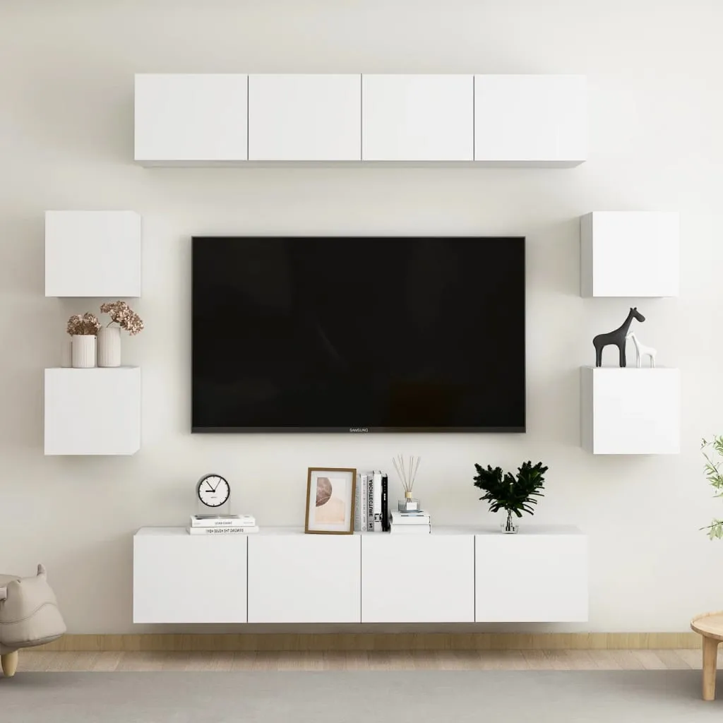 vidaXL Set Mobili Porta TV 8 pz Bianco in Legno Multistrato