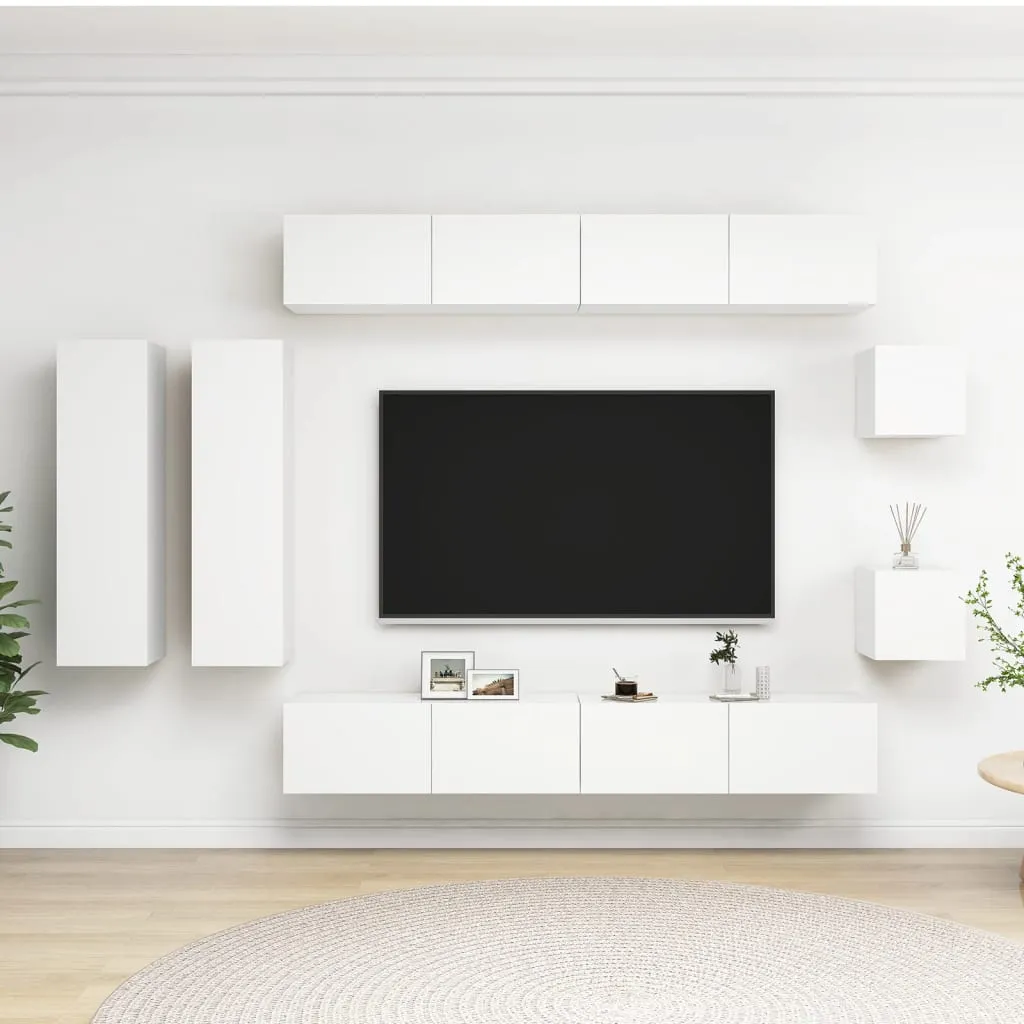 vidaXL Set Mobili Porta TV 8 pz Bianco in Legno Multistrato