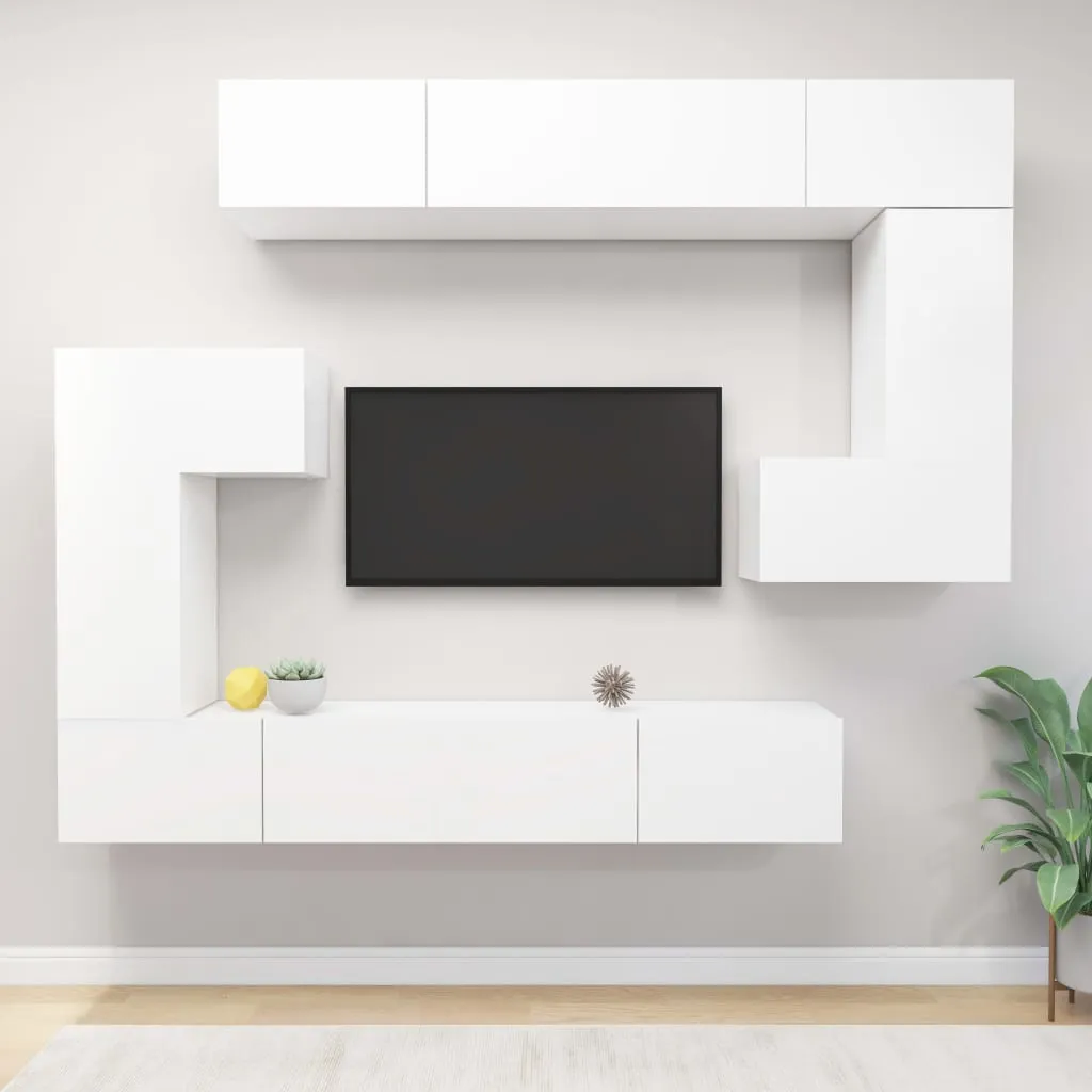 vidaXL Set Mobili Porta TV 8pz Bianco in Legno Multistrato