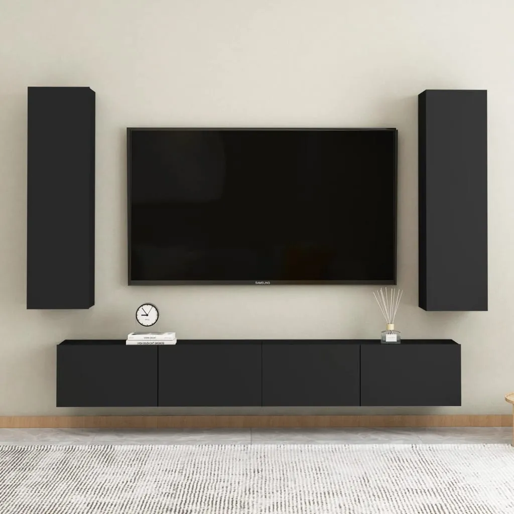 vidaXL Set Mobili Porta TV 4 pz Nero in Legno Multistrato