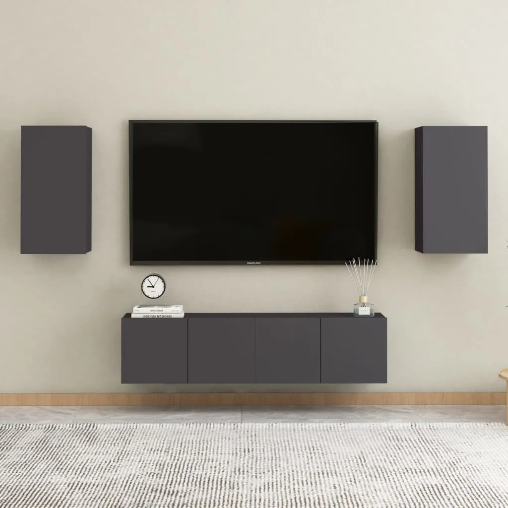 vidaXL Set Mobili Porta TV 4 pz Grigio in Legno Multistrato